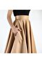 Tan Satin Skirt with High Waist Dense Flared Pockets - 3