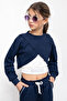Navy Blue Stripe Detailed Wide Leg Cropped Girl's 3-Piece Set 19841 - 6