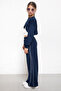 Navy Blue Stripe Detailed Wide Leg Cropped Girl's 3-Piece Set 19841 - 5