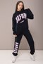 Navy Blue Oxford Printed Hooded Girls' Tracksuit Set 19821 - 3