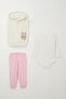 Baby Girl Bodysuit 3 Piece Set Cute Rabbit Embroidered 4 Months-1 Year Old, Cream