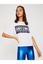 Women's White Sequin Detailed Short Sleeve Crew Neck T-Shirt 8YAL11964JK - 2