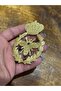 9X6 cm Ironed Adhesive Gold Varakli Crown and Bee Arma Sewing Applique - 2