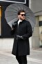 Men's Black Long Comfortable Shirt Collar Spoon Coat
