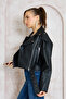 Kemerli Oversize Deri Biker Ceket - 8