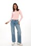 Stretch Fabric Cotton Crop T-Shirt - Slim Fit - Powder - 2