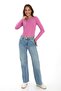 Stretch Fabric Cotton Crop T-Shirt - Slim Fit - Dark Pink - 2