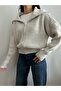 Stone Shawl Collar Zippered Knit Cardigan - 3