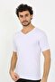 Men's Lycra V-Neck White T-shirt 65700 - 3