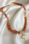 Crystal Glass Beads Natural Stone Necklace with Polar Star End - Orange - 4