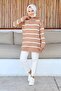 Biscuit Collar Zippered Striped Knitwear Tunic - 2