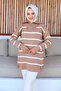 Biscuit Collar Zippered Striped Knitwear Tunic - 3