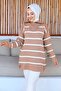 Biscuit Collar Zippered Striped Knitwear Tunic - 4