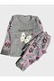 Girl's Gray Butterfly Print Long Sleeve Winter Fleece Pajamas Set - 2