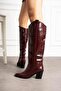 Helia Women's Boots Cowboy Crocodile Patterned Burgundy Leather
