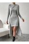 Women's Round Neck Dress + Half Turtleneck Raised Camisole Double Suit-Gray