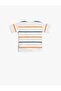 Animal Printed Striped Short Sleeve T-Shirt Cotton - 2