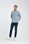 Blue Crew Neck Oversize Raster Basic Men's Sweatshirt