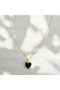 Gold Rimmed Enameled Black Heart Necklace - 2