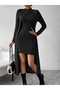 Women's Round Neck Dress + Half Turtleneck Raised Camisole Double Suit-Black - 7