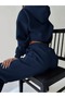 Women's Navy Blue Olso Printed Oversized Hoodie Sweatshirt Jogger Bottom Top Tracksuit Set - 2