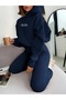 Women's Navy Blue Olso Printed Oversized Hoodie Sweatshirt Jogger Bottom Top Tracksuit Set