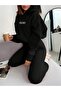 Women's Black Olso Printed Oversized Hoodie Sweatshirt Jogger Bottom Top Tracksuit Set