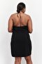 Women Plus Size Plain Mini Dress, Black - 3