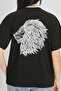 ASLAN SİLÜET BASKILI SİYAH Oversize - 3