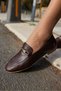 Geola Women's Coffee Real Leather Buckle Loafer Shoes - 8