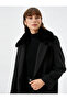 Double Breasted Coat with Pocket Detail and Detachable Collar with Plush Detail
