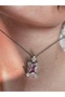 Pink Baguette Stone Square Stainless Steel Women's Silver Color Necklace - 4
