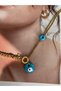 Stainless Steel Women's Gold Necklace with Evil Eye Beads - 5