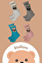 Women's College Socks with Teddy Bear Cotton 4 Pairs - 3