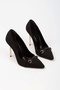 Women's Special Production Buckle Thin High Heel Stiletto Black - 4