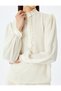 Long Sleeve Ruffle Detail Stand Collar Crepe Blouse - 5