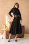 Women's Design Stretchy Knitwear Fabric Stand Collar Long Sleeve Belt Detailed Midi Black Dress 134 - 7