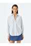 Classic Lapel Long Sleeve Striped Jeweled Poplin Shirt - 3