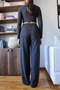 Women's Anthracite Crop Blouse and Elastic Waist Trousers Bottom-Top Set 415 60261089 - 4