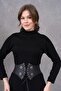 Stretchy Knitwear Fabric Stand Collar Belt Gift Long Sleeve Midi Length Dress 134 - 5