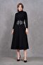 Stretchy Knitwear Fabric Stand Collar Belt Gift Long Sleeve Midi Length Dress 134 - 6