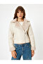 Faux Fur Collar Faux Leather Jacket with Zipper Pockets - 3