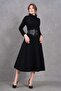 Stretchy Knitwear Fabric Stand Collar Belt Gift Long Sleeve Midi Length Dress 134 - 8