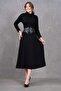 Stretchy Knitwear Fabric Stand Collar Belt Gift Long Sleeve Midi Length Dress 134 - 4