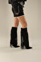 Laiga Tasseled Black Suede Black Suede 10 cm Women's Boots, Heeled Boots
