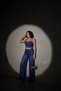 Women's Blue Sequin Palazzo Crop Set Nbdf01
