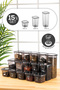 15 Pieces Peggy Square Food and Spice Container with White Screen Printed Label 5X(0.55 - 1.2 - 1.75 Liter) Anthracite