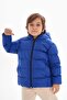 Boy's Dark Blue Filled Inner Fleece Hooded Winter Inflatable Children's Coat Coat - 2