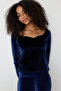 Navy Blue Heart Collar Velvet Top