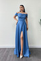 Ruched Satin Fabric Strappy Evening Dress - INDIGO BLUE